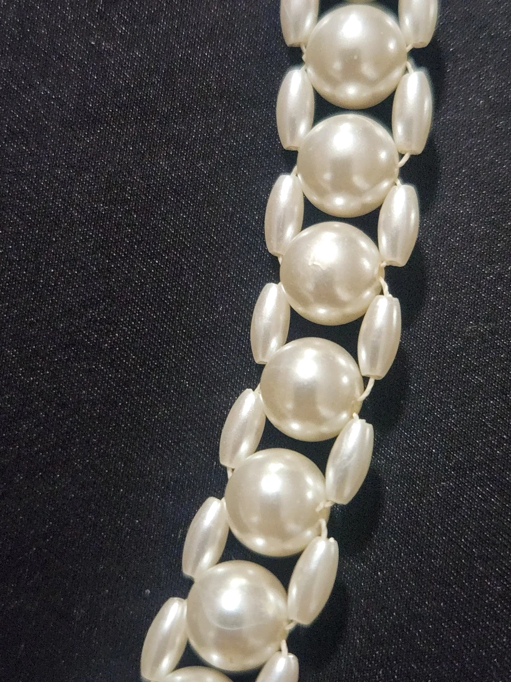 ​Vintage Beaded Faux Pearl Lariat Necklace Tassel Drop Pendant Statement Cream